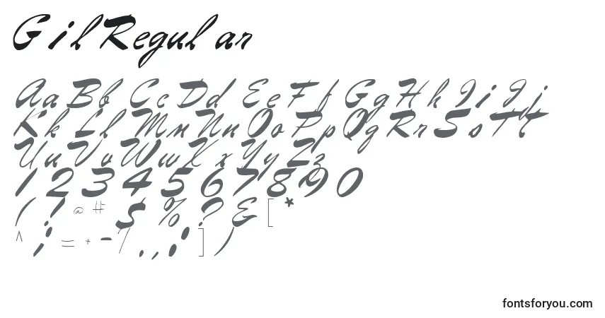 Czcionka GilRegular – alfabet, cyfry, specjalne znaki