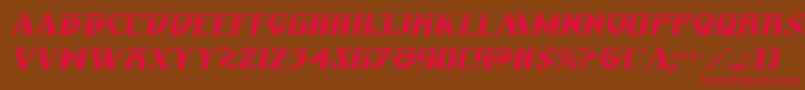 フォントEternalknightlaserital – 赤い文字が茶色の背景にあります。