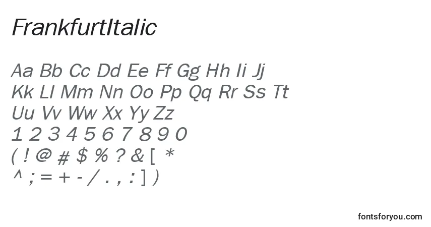 Czcionka FrankfurtItalic – alfabet, cyfry, specjalne znaki