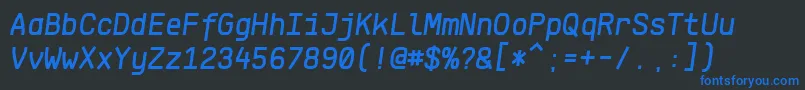 Czcionka KlartextMonoMediumItalic – niebieskie czcionki na czarnym tle