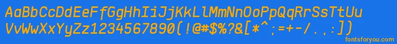 KlartextMonoMediumItalic-Schriftart – Orangefarbene Schriften auf blauem Hintergrund