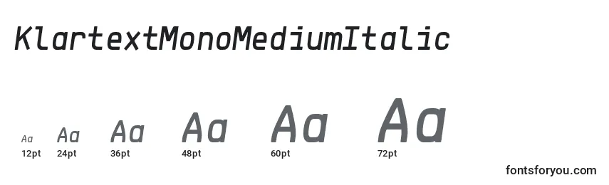 Размеры шрифта KlartextMonoMediumItalic
