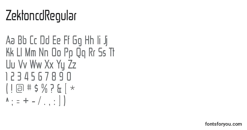 Czcionka ZektoncdRegular – alfabet, cyfry, specjalne znaki