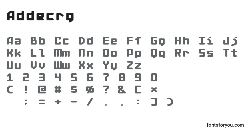 A fonte Addecrg – alfabeto, números, caracteres especiais