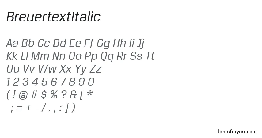 A fonte BreuertextItalic – alfabeto, números, caracteres especiais