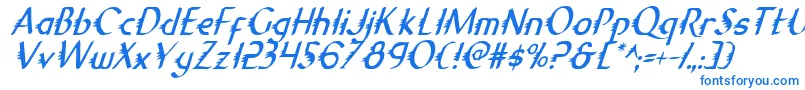 GypsyRoadCondensedItalic-Schriftart – Blaue Schriften auf weißem Hintergrund