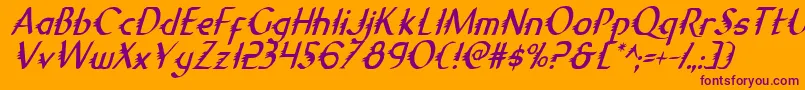 GypsyRoadCondensedItalic-fontti – violetit fontit oranssilla taustalla