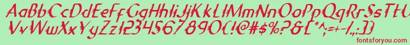 GypsyRoadCondensedItalic-fontti – punaiset fontit vihreällä taustalla