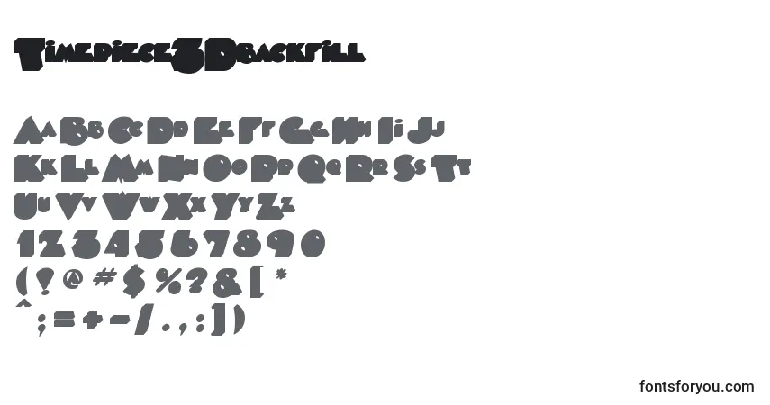 A fonte Timepiece3Dbackfill – alfabeto, números, caracteres especiais