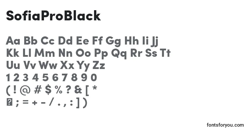 Schriftart SofiaProBlack – Alphabet, Zahlen, spezielle Symbole