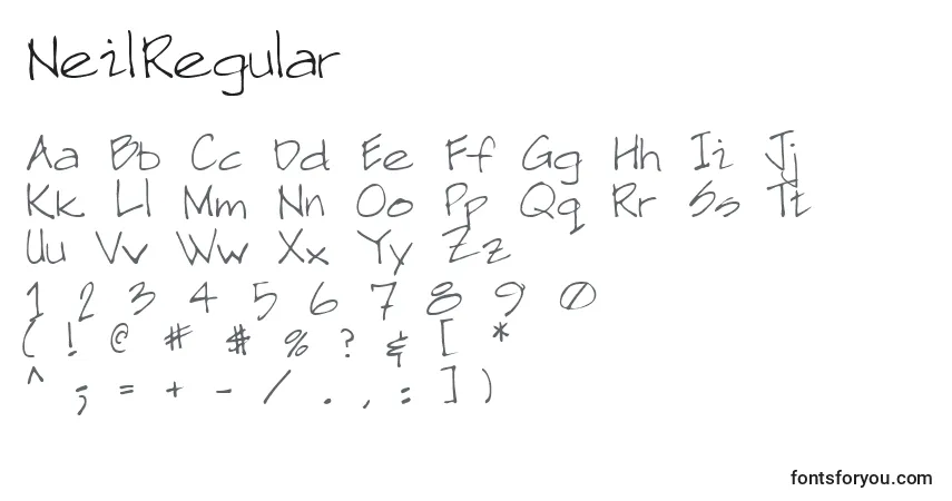 A fonte NeilRegular – alfabeto, números, caracteres especiais