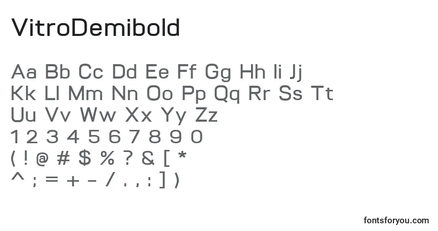 Czcionka VitroDemibold – alfabet, cyfry, specjalne znaki