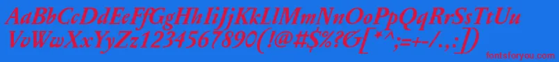 Czcionka PentagrafOtBoldItalic – czerwone czcionki na niebieskim tle
