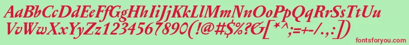 フォントPentagrafOtBoldItalic – 赤い文字の緑の背景