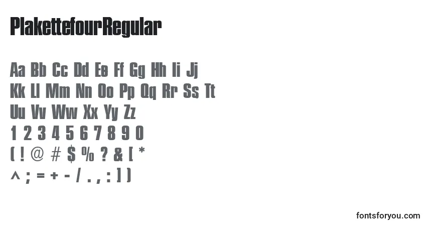 Schriftart PlakettefourRegular – Alphabet, Zahlen, spezielle Symbole