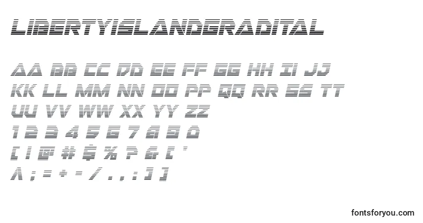 A fonte Libertyislandgradital – alfabeto, números, caracteres especiais