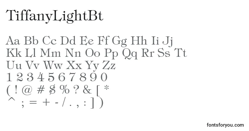 Czcionka TiffanyLightBt – alfabet, cyfry, specjalne znaki