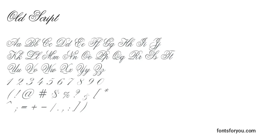 Czcionka Old Script – alfabet, cyfry, specjalne znaki