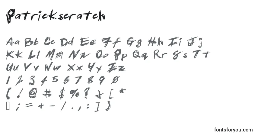 Schriftart Patrickscratch – Alphabet, Zahlen, spezielle Symbole