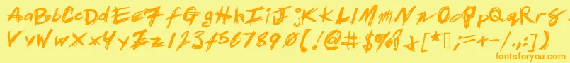 Czcionka Patrickscratch – pomarańczowe czcionki na żółtym tle