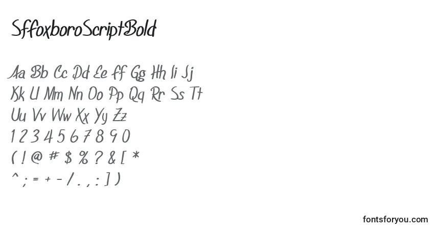 Czcionka SfFoxboroScriptBold – alfabet, cyfry, specjalne znaki