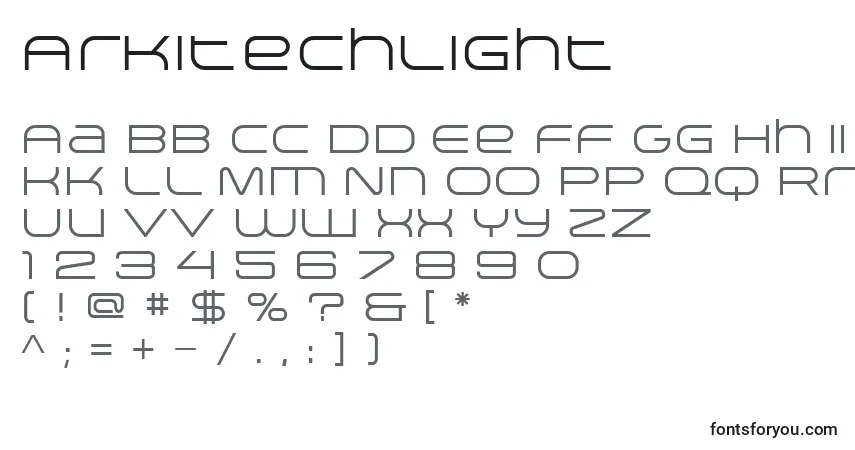 A fonte ArkitechLight – alfabeto, números, caracteres especiais