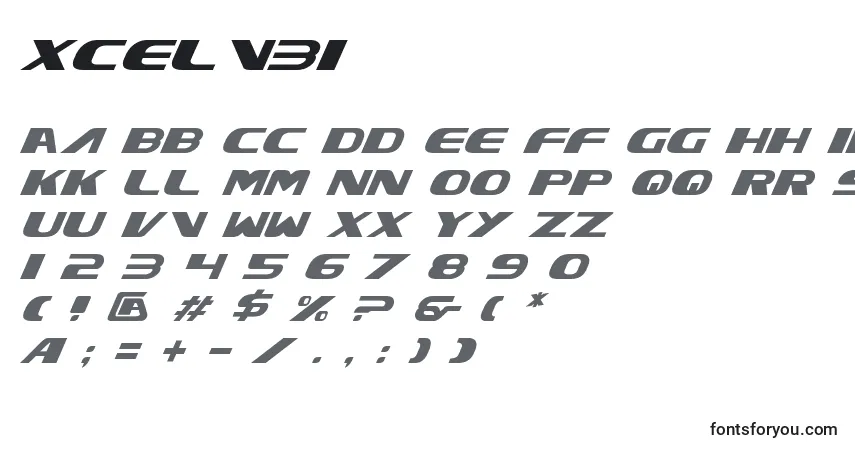 Schriftart Xcelv3i – Alphabet, Zahlen, spezielle Symbole