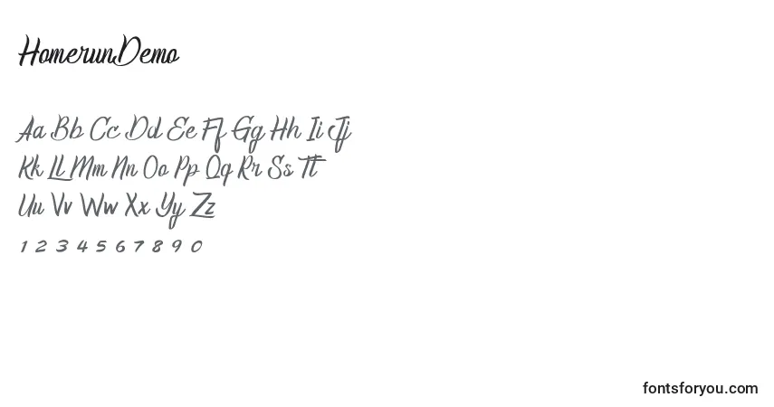 Шрифт HomerunDemo – алфавит, цифры, специальные символы
