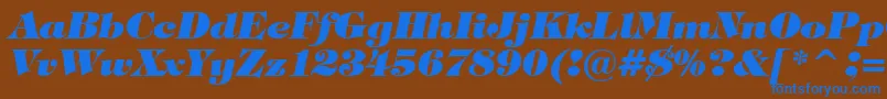 Czcionka TiffanyHeavyItalicBt – niebieskie czcionki na brązowym tle