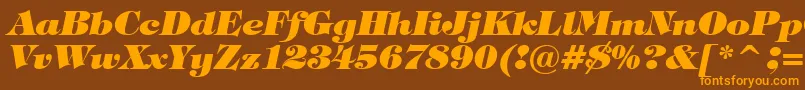 フォントTiffanyHeavyItalicBt – オレンジ色の文字が茶色の背景にあります。