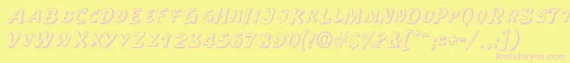 Czcionka LaplayaoutlinescapssskRegular – różowe czcionki na żółtym tle