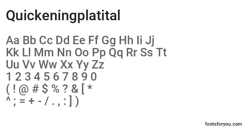 A fonte Quickeningplatital – alfabeto, números, caracteres especiais