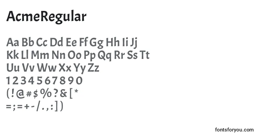 Czcionka AcmeRegular – alfabet, cyfry, specjalne znaki