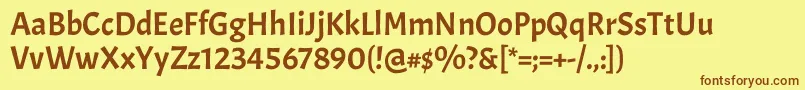 フォントAcmeRegular – 茶色の文字が黄色の背景にあります。