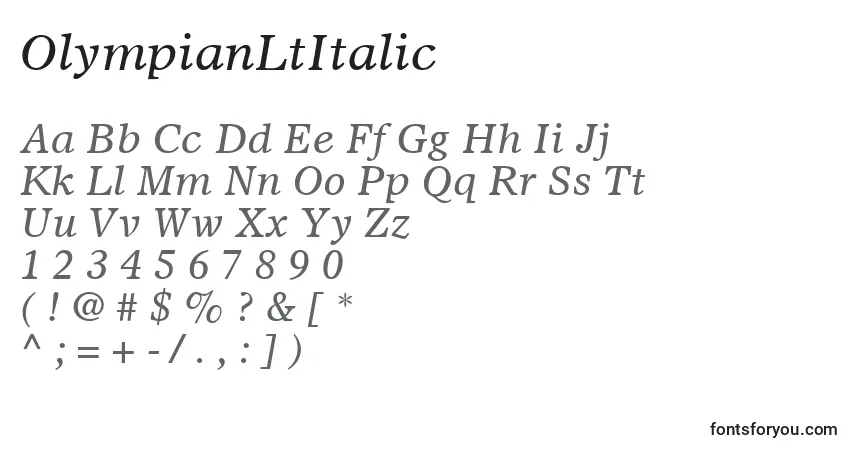 A fonte OlympianLtItalic – alfabeto, números, caracteres especiais