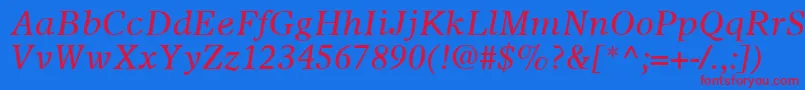 OlympianLtItalic Font – Red Fonts on Blue Background