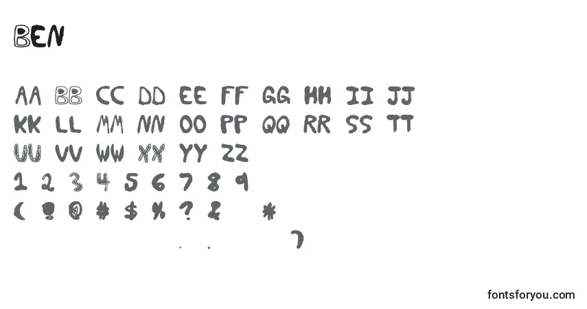 Schriftart Ben – Alphabet, Zahlen, spezielle Symbole