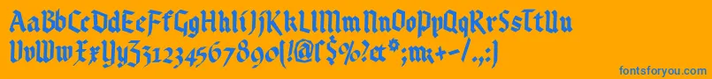 Kleinsbrokengotik-Schriftart – Blaue Schriften auf orangefarbenem Hintergrund