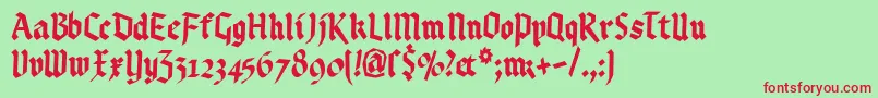 Kleinsbrokengotik Font – Red Fonts on Green Background