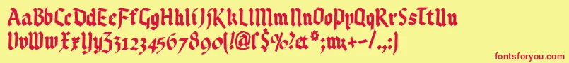 Kleinsbrokengotik-Schriftart – Rote Schriften auf gelbem Hintergrund