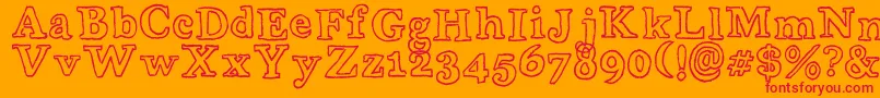 フォントWobblyBobOutlines – オレンジの背景に赤い文字
