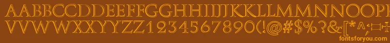 A850DecoRegular-Schriftart – Orangefarbene Schriften auf braunem Hintergrund