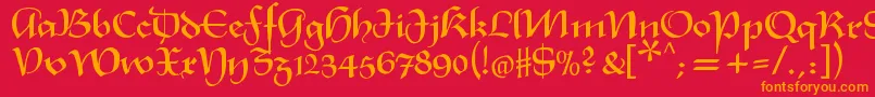 Xmasterpiece-Schriftart – Orangefarbene Schriften auf rotem Hintergrund