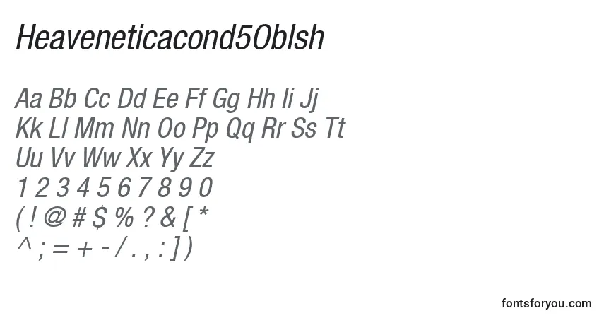 Czcionka Heaveneticacond5Oblsh – alfabet, cyfry, specjalne znaki