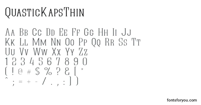 Czcionka QuasticKapsThin – alfabet, cyfry, specjalne znaki