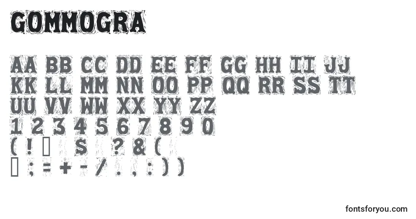 Czcionka Gommogra – alfabet, cyfry, specjalne znaki