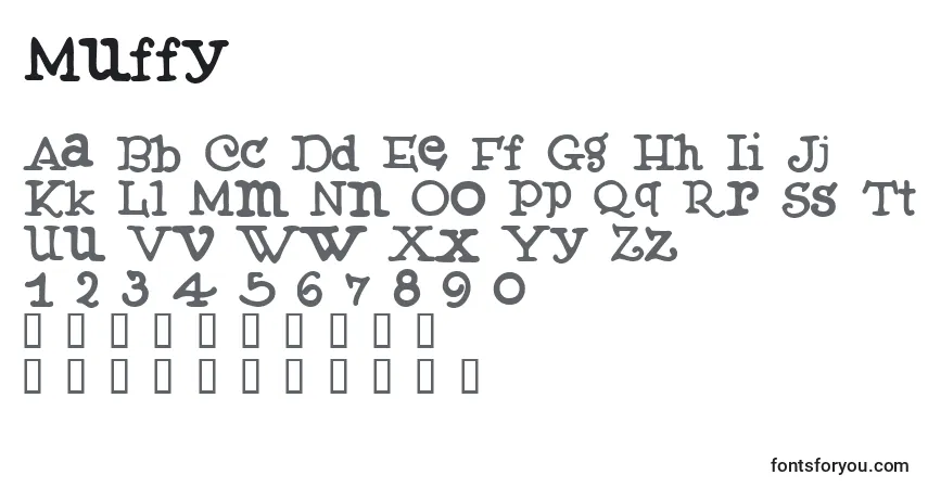 A fonte Muffy – alfabeto, números, caracteres especiais