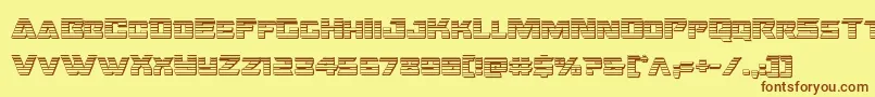 フォントOceanicdriftchrome – 茶色の文字が黄色の背景にあります。