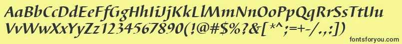 Fonte BarbedortBoldItalic – fontes pretas em um fundo amarelo