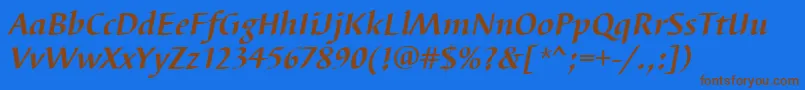 BarbedortBoldItalic-Schriftart – Braune Schriften auf blauem Hintergrund